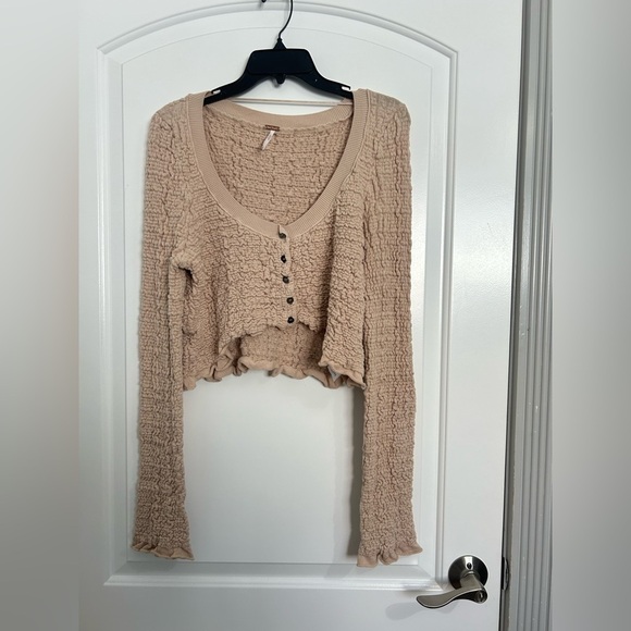 Free People Rosehip Cardi in Rose Water size large Lettuce trim Bohemian 90s - Picture 16 of 16